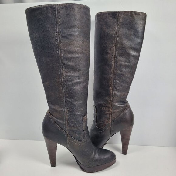 Frye Harlow Campus Women's Charcoal/Black High Heel Tall Boots 77343 US Size 6M - Picture 5 of 13